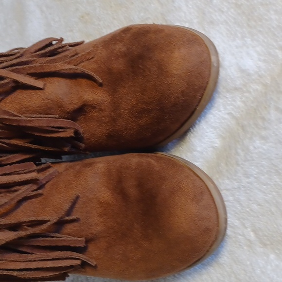 Fringed boots brown size 7, side zipper - Picture 3 of 7